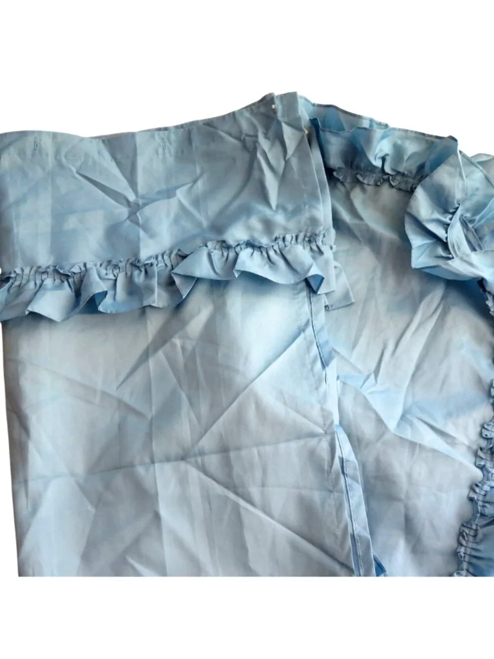 Vintage Blue Fabric Ruffled Shower Curtain 2 Panels No Tie Backs New Old Stock